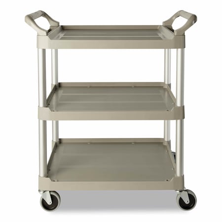 Rubbermaid Commercial Economy Plastic Cart, Three-Shelf, 18.63w x 33.63d x 37.75h, Platinum FG342488PLAT